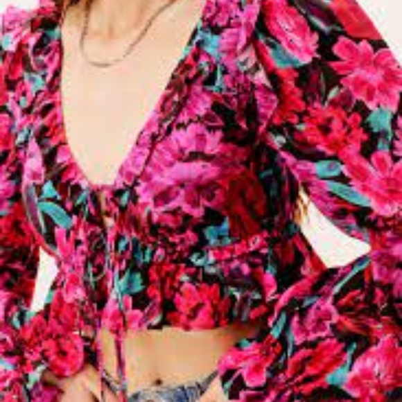 For Love & Lemons SCARLETT RUFFLE CROP TOP (M) floral spring summer blouse - Picture 2 of 3